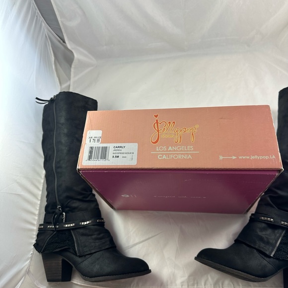 JellyPop Size 9.5 M Carrly Black Knee High Heeled Boots New in box. - Picture 4 of 14